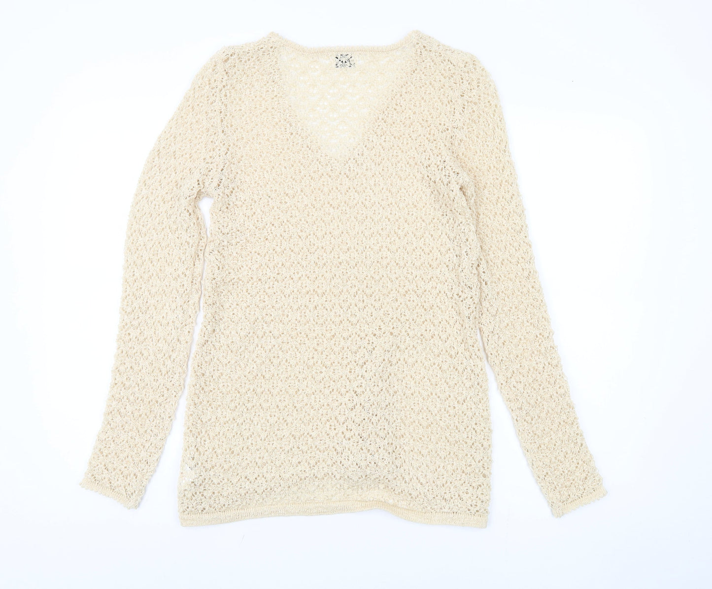 C & C Women's Beige V-Neck Knit Pullover Jumper