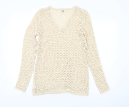C & C Women's Beige V-Neck Knit Pullover Jumper