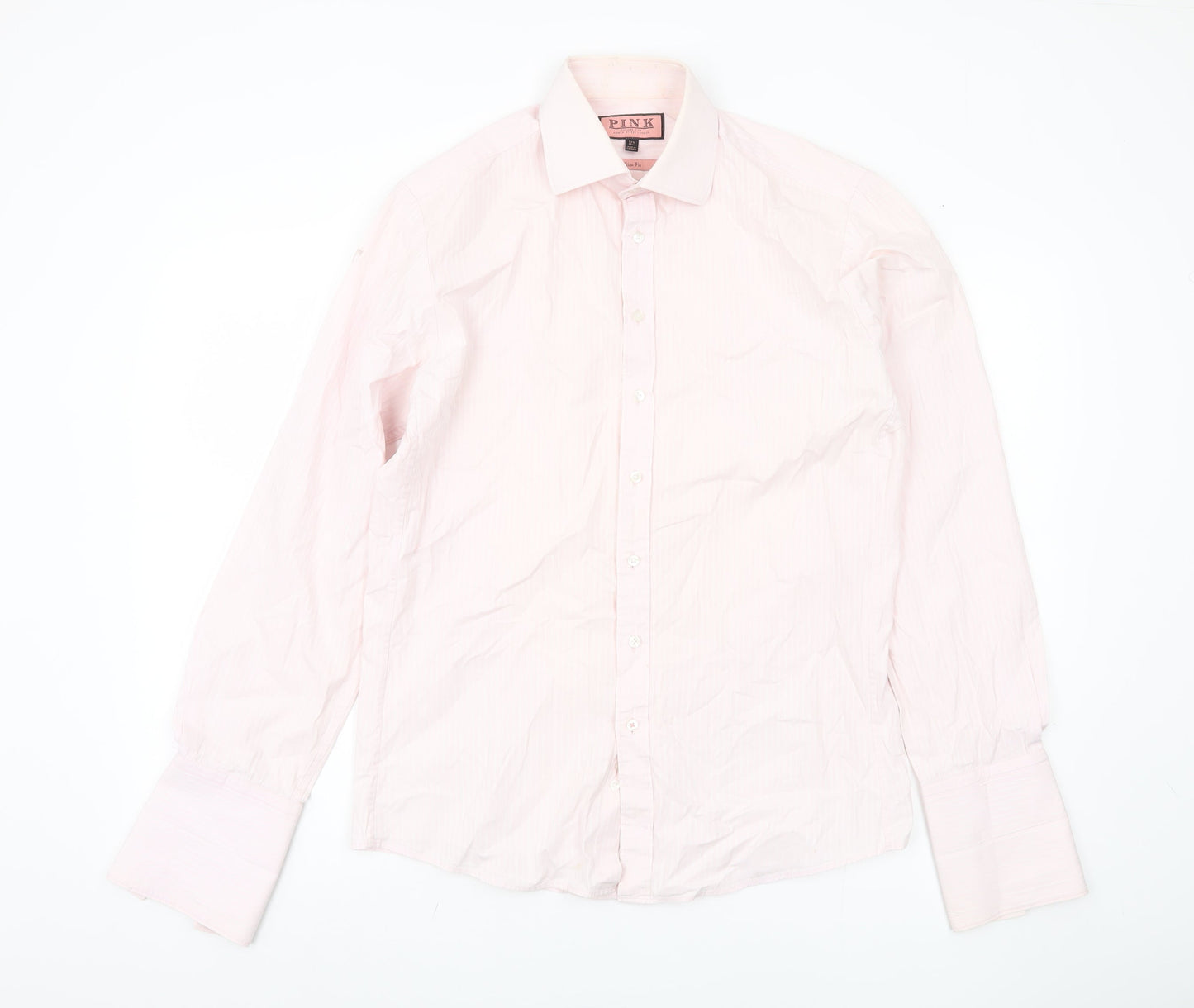 Thomas Pink Men's Slim Fit Pink Striped Dress Shirt