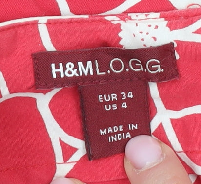 H&M Women's Red Floral A-Line Skirt Size 6