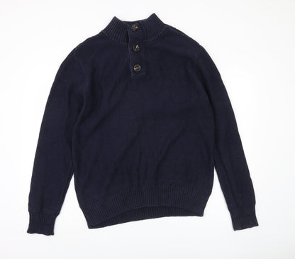 Fat Face Blue Cotton Henley Jumper for Men - Large