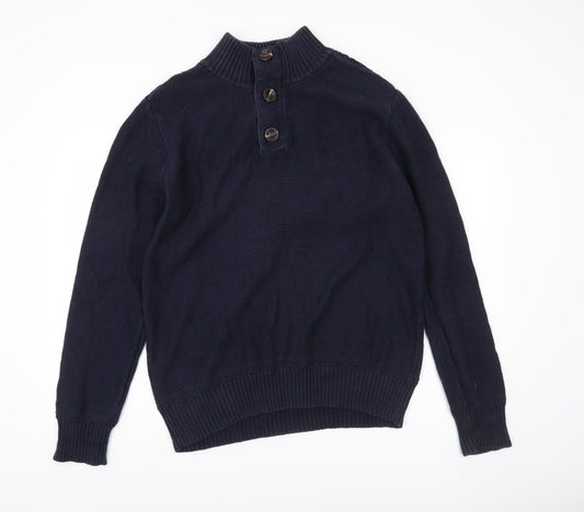 Fat Face Blue Cotton Henley Jumper for Men - Large