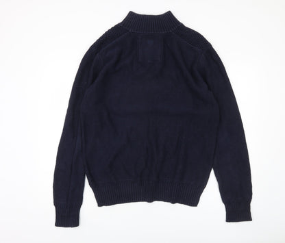 Fat Face Blue Cotton Henley Jumper for Men - Large