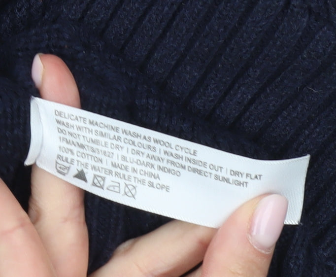 Fat Face Blue Cotton Henley Jumper for Men - Large