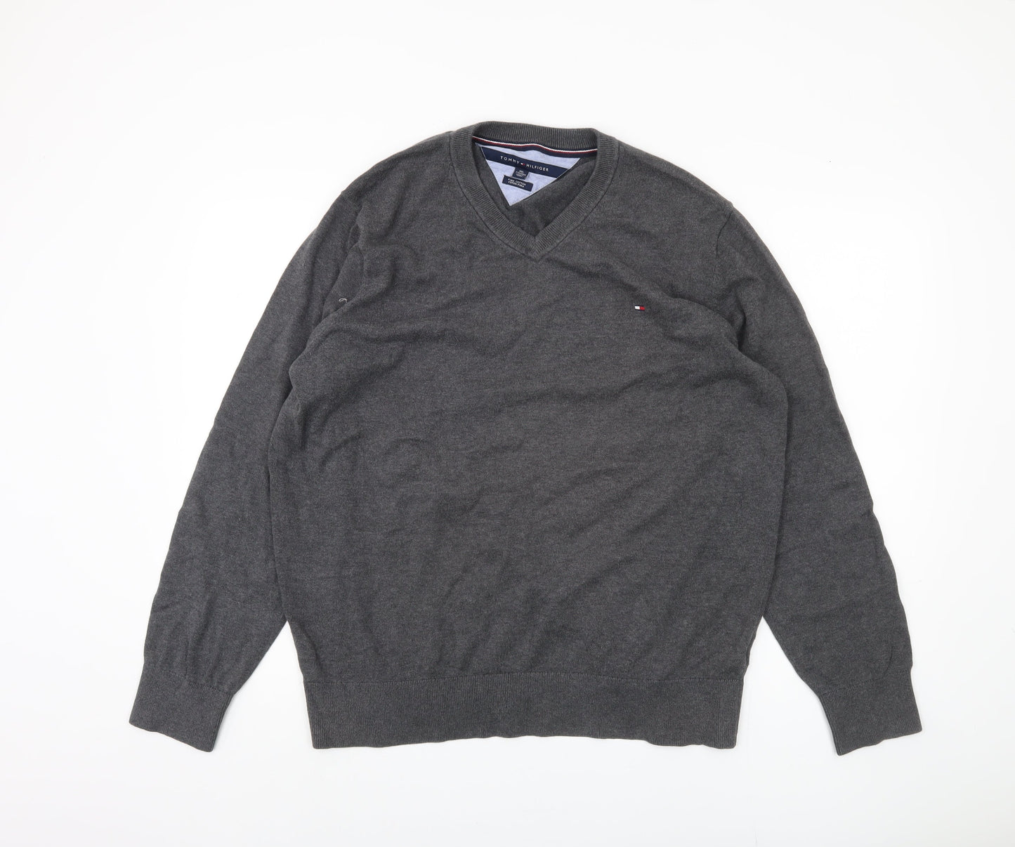 Tommy Hilfiger Men's Grey Pullover Jumper 2XL V-Neck