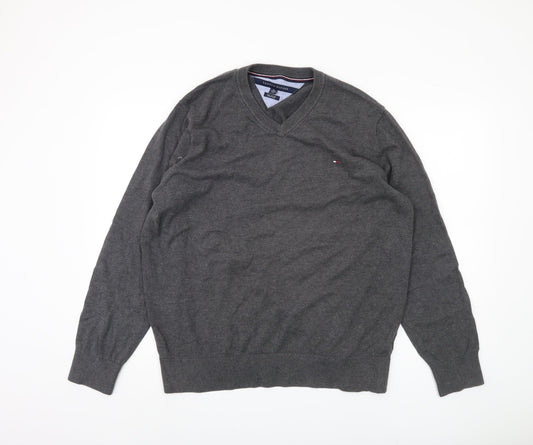 Tommy Hilfiger Men's Grey Pullover Jumper 2XL V-Neck