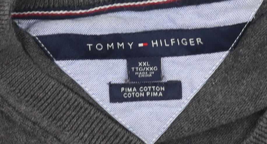 Tommy Hilfiger Men's Grey Pullover Jumper 2XL V-Neck