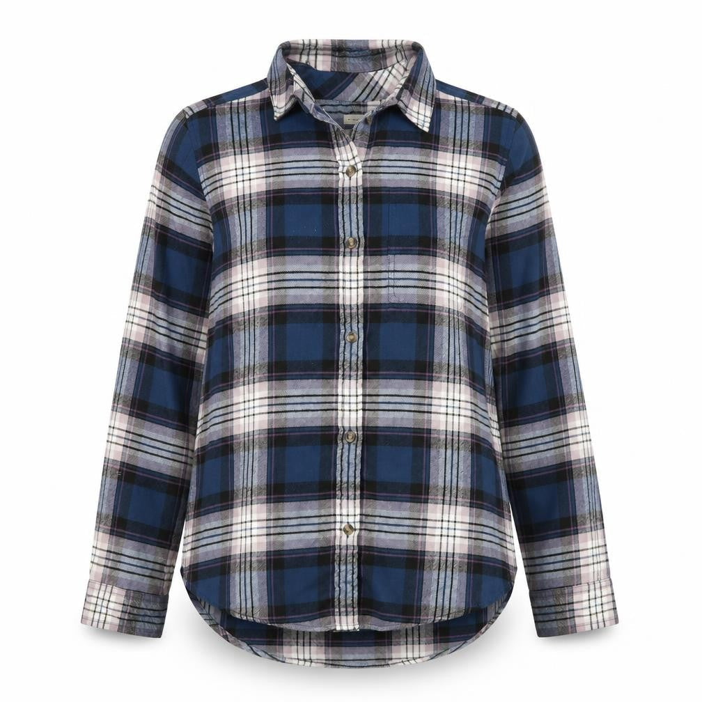 American Eagle Women's Blue Plaid Button-Up Shirt M