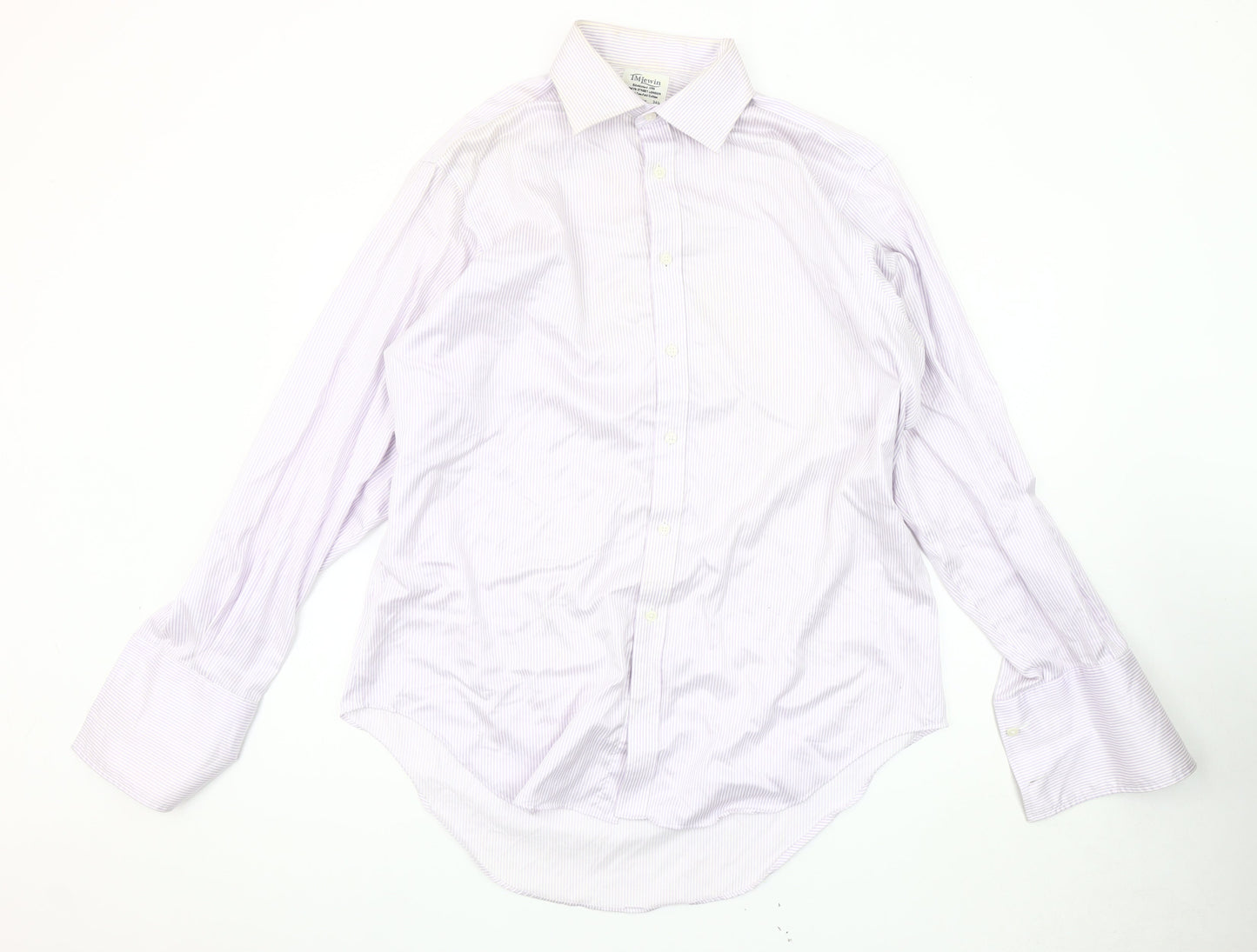 T.M. Lewin Men's White Striped Dress Shirt, L
