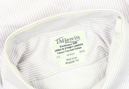 T.M. Lewin Men's White Striped Dress Shirt, L