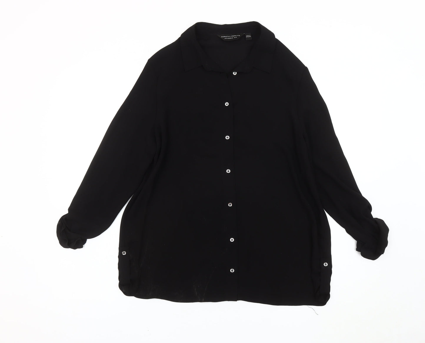 Womens UK Size 14 Dorothy Perkins Black Basic Button-Up