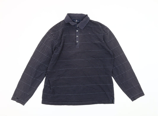 Marks & Spencer Men's Navy Striped Long Sleeve Polo M