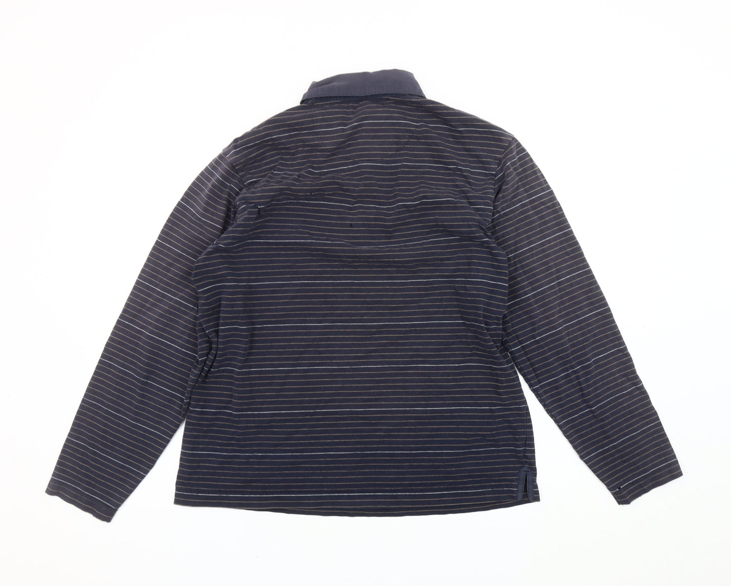 Marks & Spencer Men's Navy Striped Long Sleeve Polo M