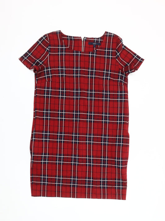 Next Women's Red Plaid Shift Dress Size 10 Short Sleeve