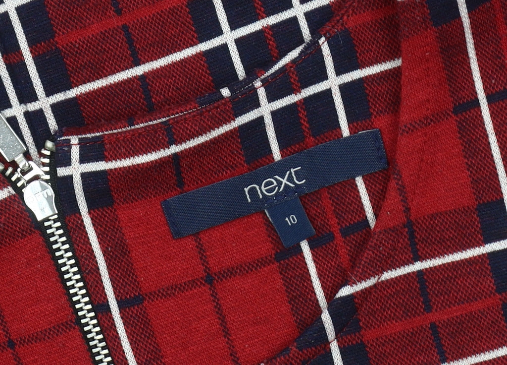 Next Women's Red Plaid Shift Dress Size 10 Short Sleeve