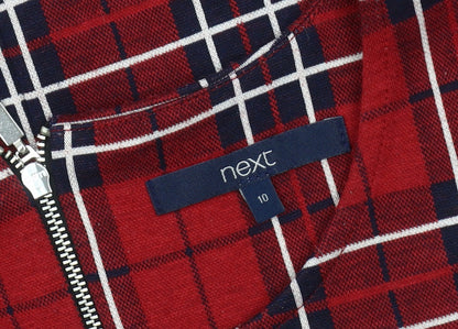 Next Women's Red Plaid Shift Dress Size 10 Short Sleeve