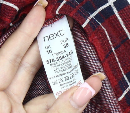 Next Women's Red Plaid Shift Dress Size 10 Short Sleeve