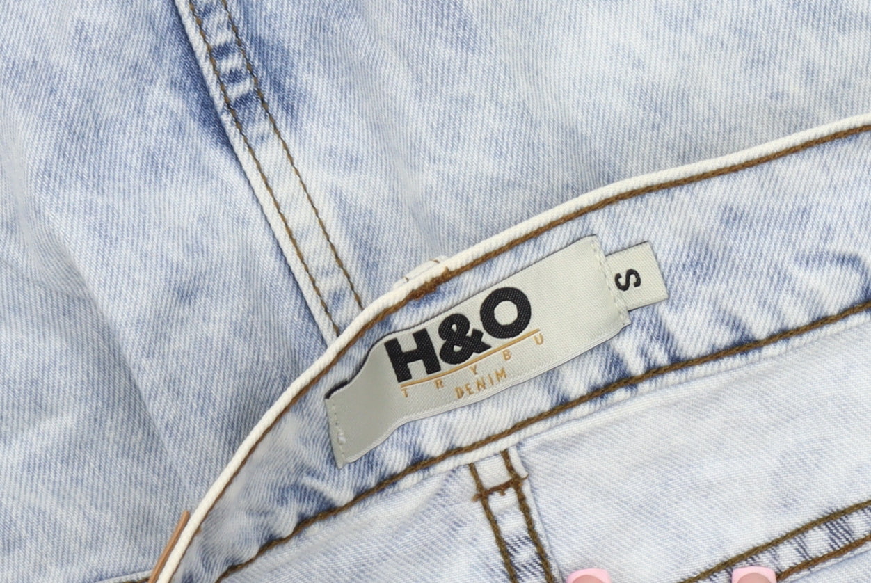 H&O Women's Blue Denim Mini Skirt, Size S, Fringed Casual