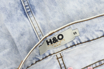 H&O Women's Blue Denim Mini Skirt, Size S, Fringed Casual