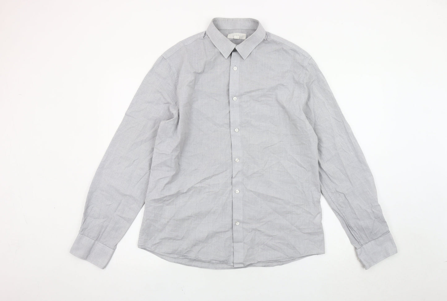 Marks and Spencer Men's Grey Long Sleeve Button-Up Shirt