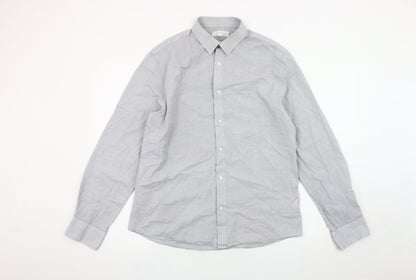 Marks and Spencer Men's Grey Long Sleeve Button-Up Shirt