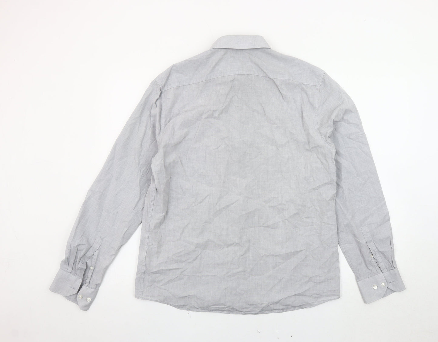 Marks and Spencer Men's Grey Long Sleeve Button-Up Shirt