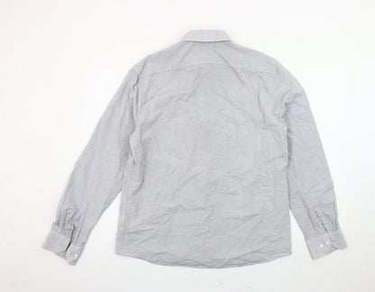 Marks and Spencer Men's Grey Long Sleeve Button-Up Shirt