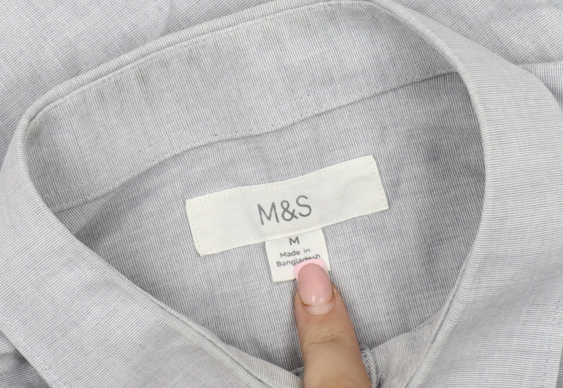 Marks and Spencer Men's Grey Long Sleeve Button-Up Shirt