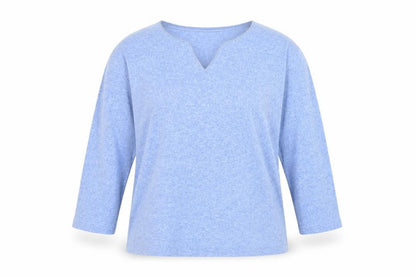 Berketex Women Blue Cotton V-Neck 3/4 Sleeve Top