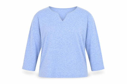 Berketex Women Blue Cotton V-Neck 3/4 Sleeve Top