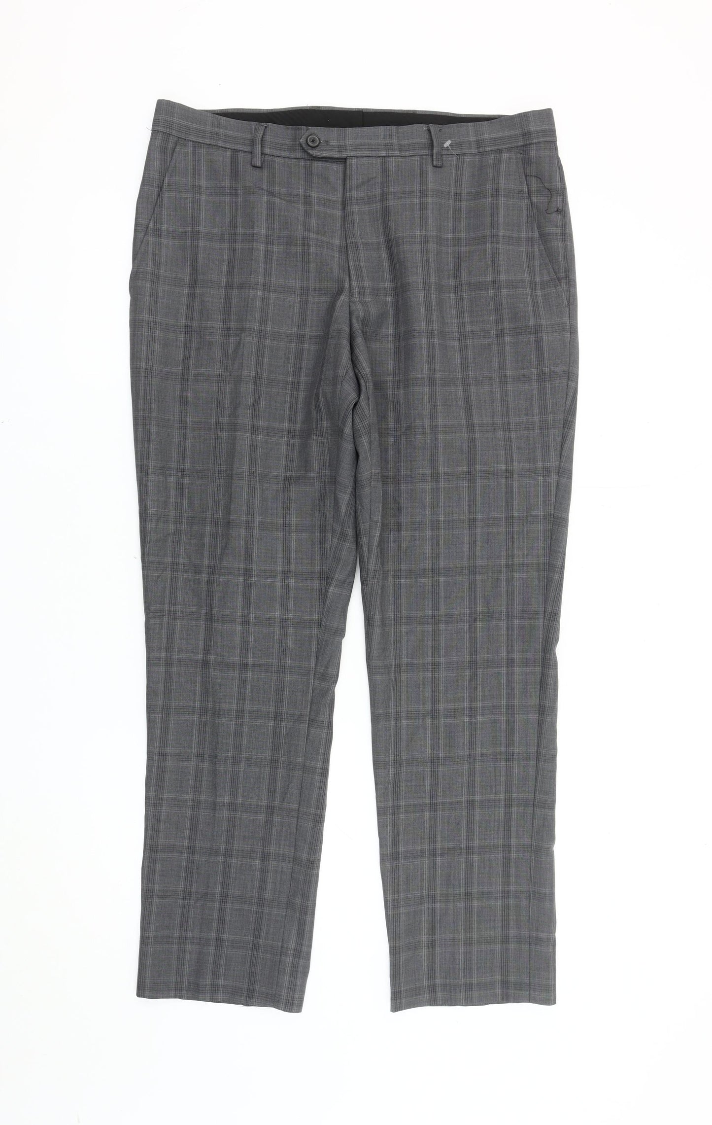 Next Men's Grey Plaid Trousers 36R Wool Blend