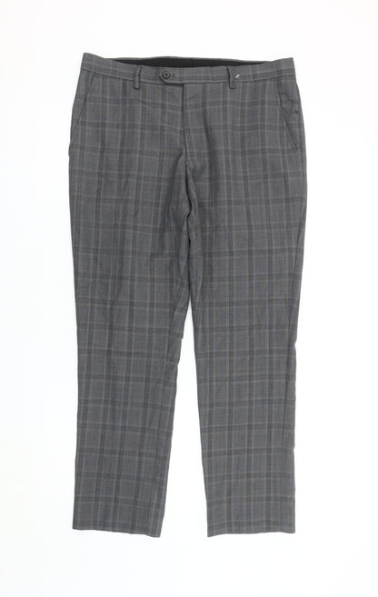 Next Men's Grey Plaid Trousers 36R Wool Blend
