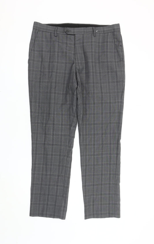Next Men's Grey Plaid Trousers 36R Wool Blend