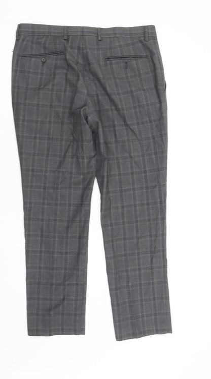 Next Men's Grey Plaid Trousers 36R Wool Blend