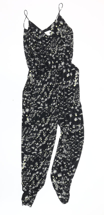 H&M Conscious Women's Black Floral Jumpsuit Size 6