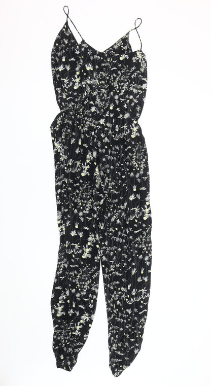 H&M Conscious Women's Black Floral Jumpsuit Size 6