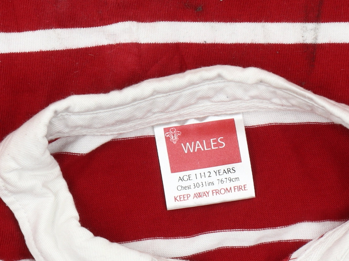 Wales Boys Red Striped Long Sleeve Casual Top 11-12 Years