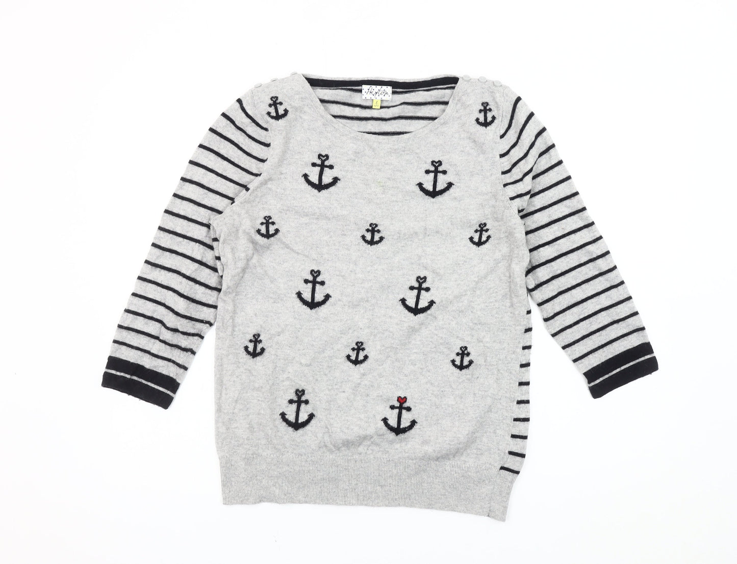 Heyton Women's Grey Striped Nautical Jumper, L Size 14