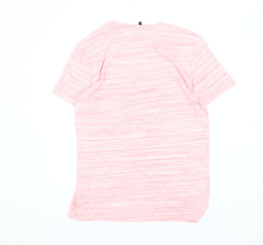 Peacocks Men's Pink Striped Slim Fit T-Shirt L