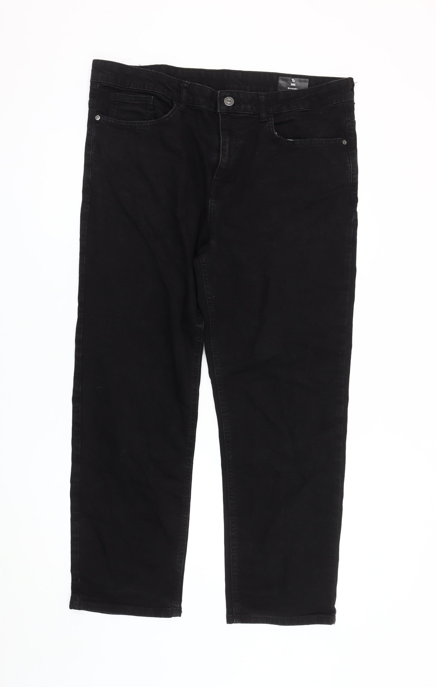 Mens UK Size 38S TU Regular Fit Straight Black Trousers