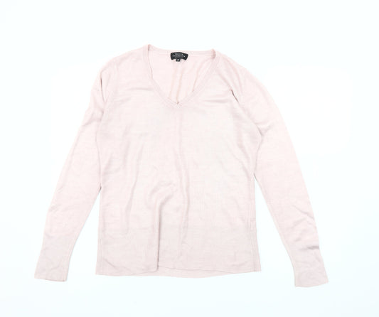 Debenhams Women's Pink V-Neck Cotton Jumper, Size 10