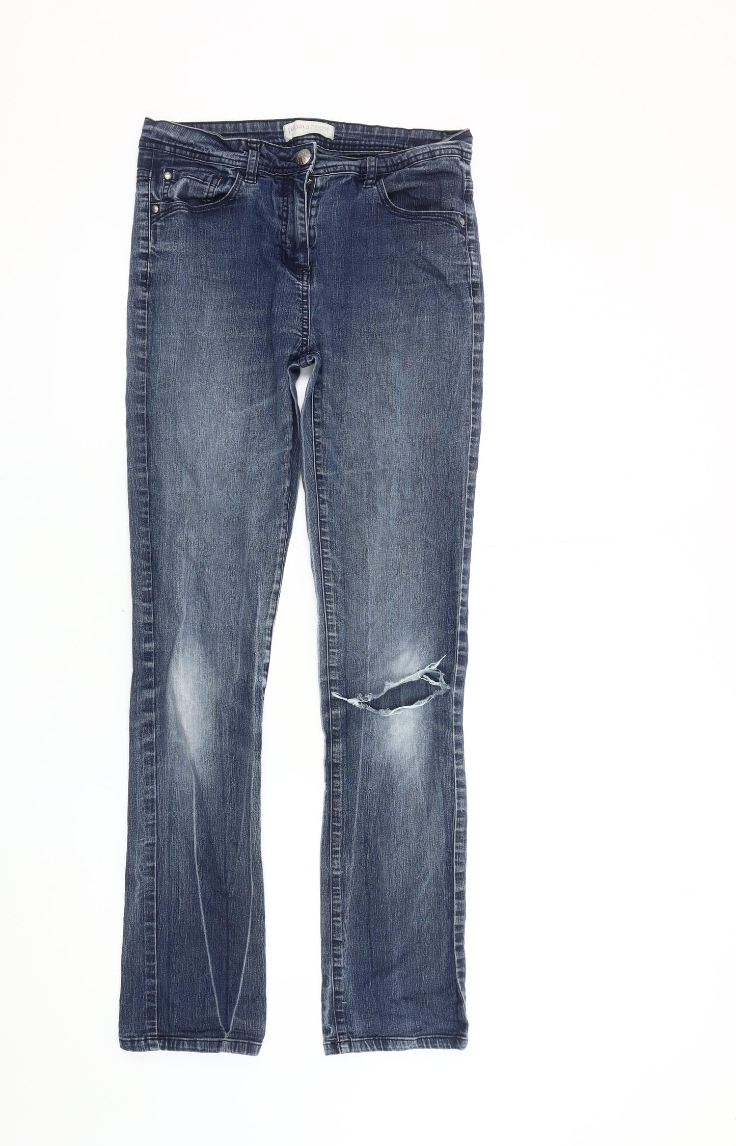 Womens UK Size 12 Papaya Regular Fit Straight Blue Jeans