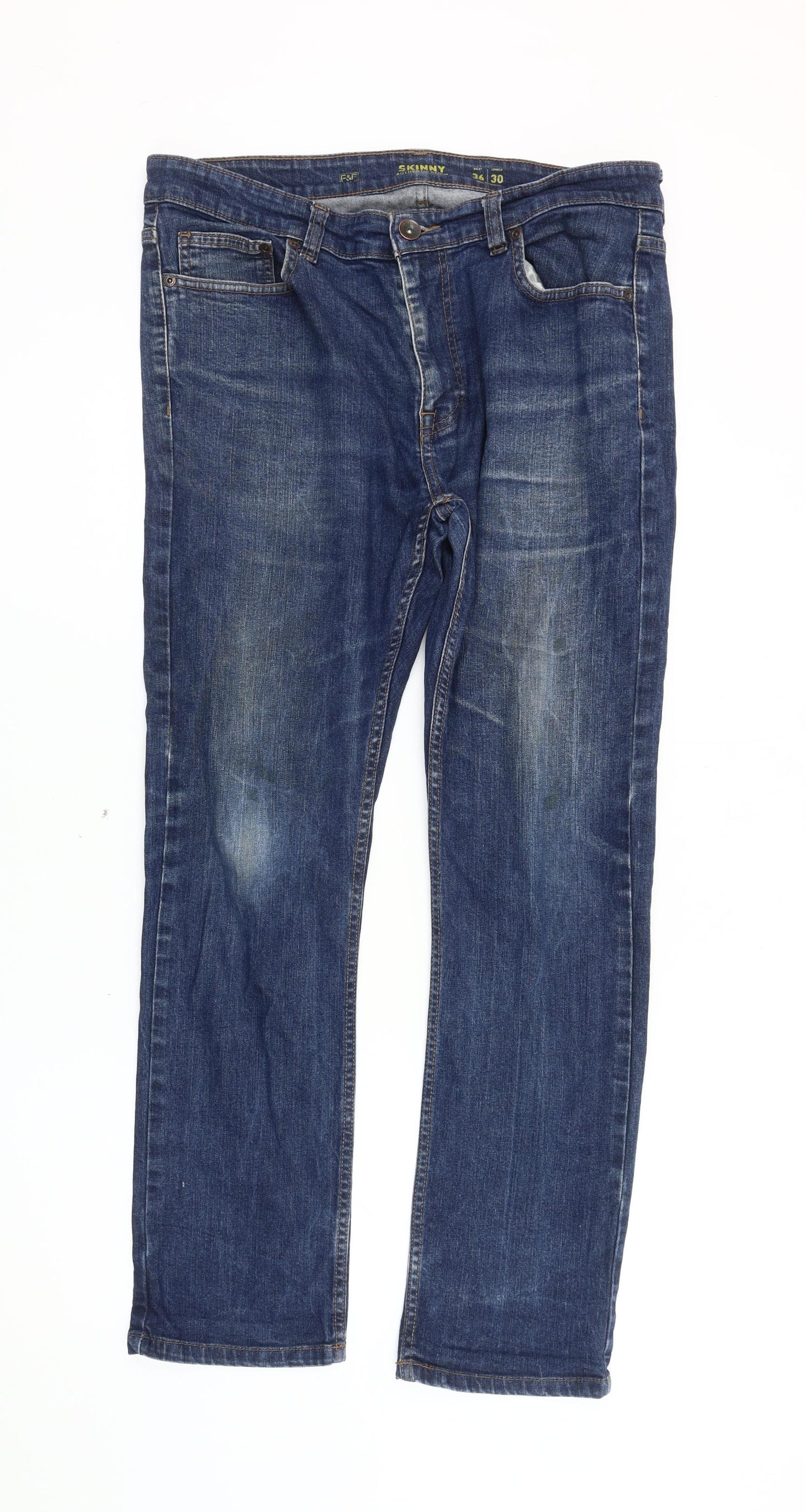 F&F Men's Blue Skinny Jeans Size 36L, Comfortable Denim