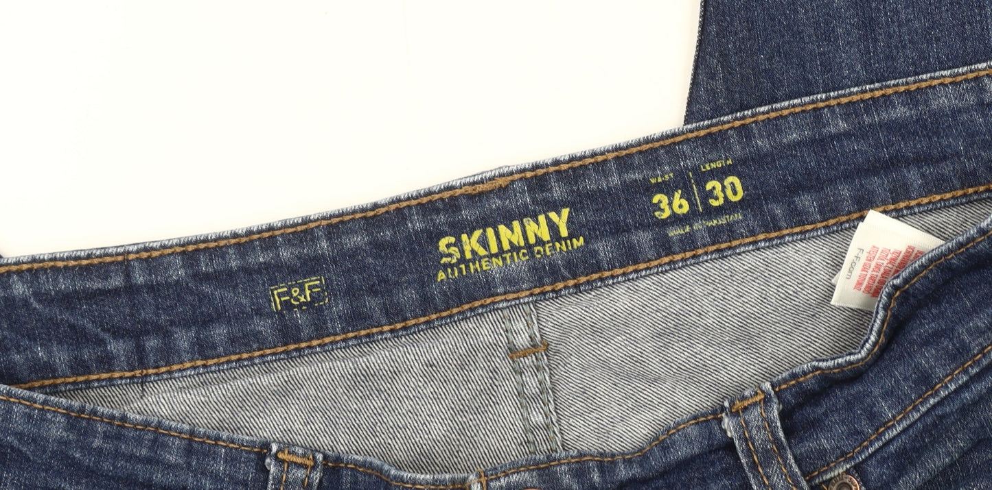 F&F Men's Blue Skinny Jeans Size 36L, Comfortable Denim