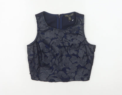 Lipsy London Women's Blue Cropped Lace Blouse