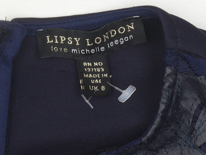 Lipsy London Women's Blue Cropped Lace Blouse