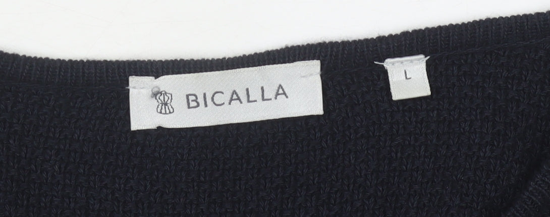 Bicalla Womens Black Cardigan L Tight-Knit Button