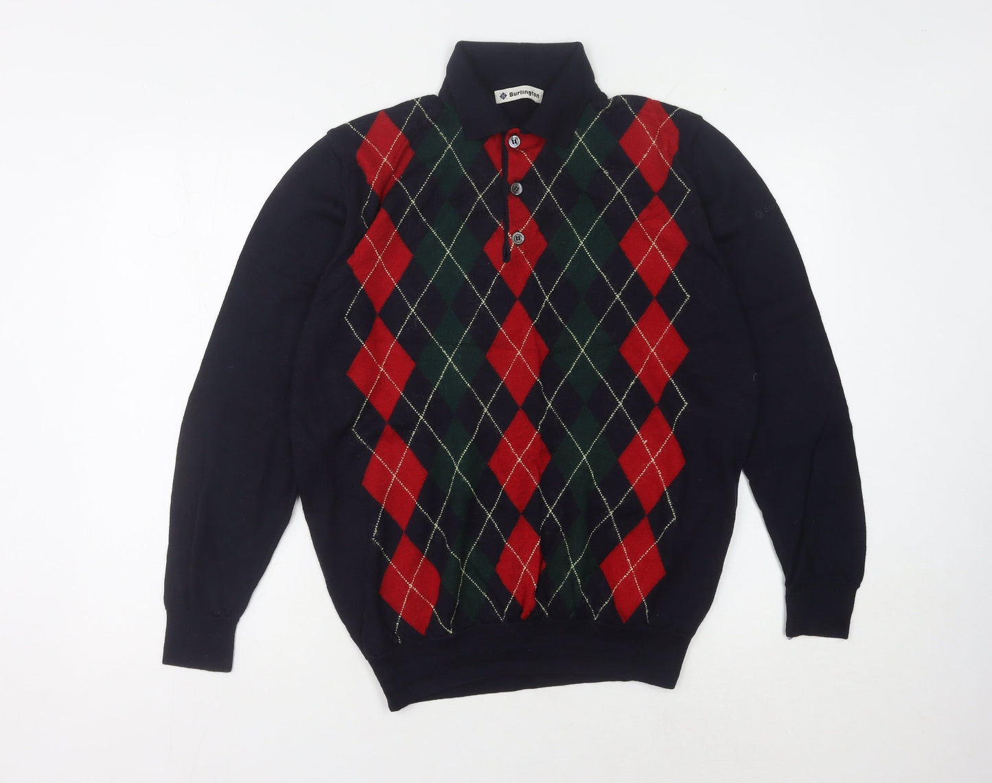 Burlington Men's Red Argyle Long Sleeve Polo Size 52