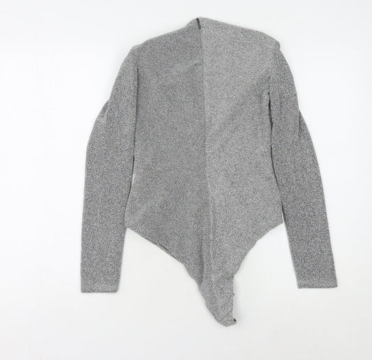 Zara Women Grey Bodysuit M Long Sleeve V-Neck