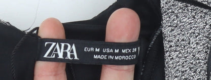 Zara Women Grey Bodysuit M Long Sleeve V-Neck